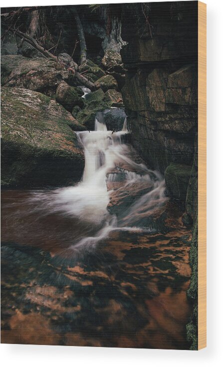 Jizera Mountains Wood Print featuring the photograph Devil waterfall between rocks by Vaclav Sonnek