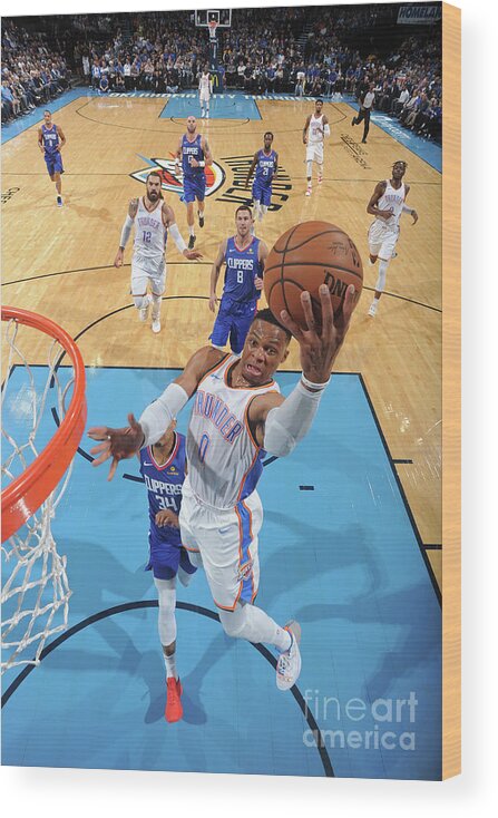 Russell Westbrook Wood Print featuring the photograph Russell Westbrook by Andrew D. Bernstein