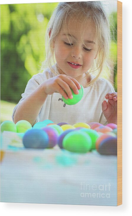  Wood Print featuring the photograph Happy Baby Coloring Easter Eggs #5 by Anna Om