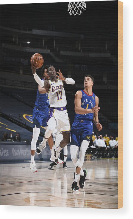 Dennis Schroder Wood Print featuring the photograph Los Angeles Lakers v Denver Nuggets #5 by Garrett Ellwood