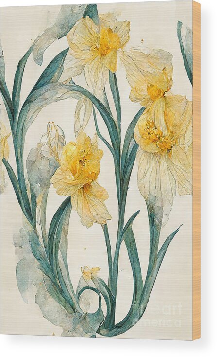 Series Wood Print featuring the digital art Daffodils #7 by Sabantha