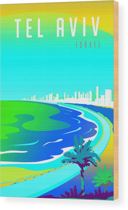 Oil On Canvas Wood Print featuring the digital art Tel Aviv #7 by Celestial Images