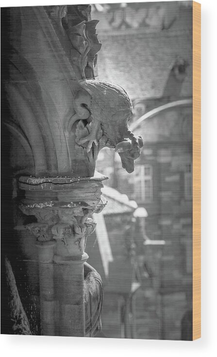 Architecture Wood Print featuring the photograph A Grotesque in Strasbourg - 1 by W Chris Fooshee