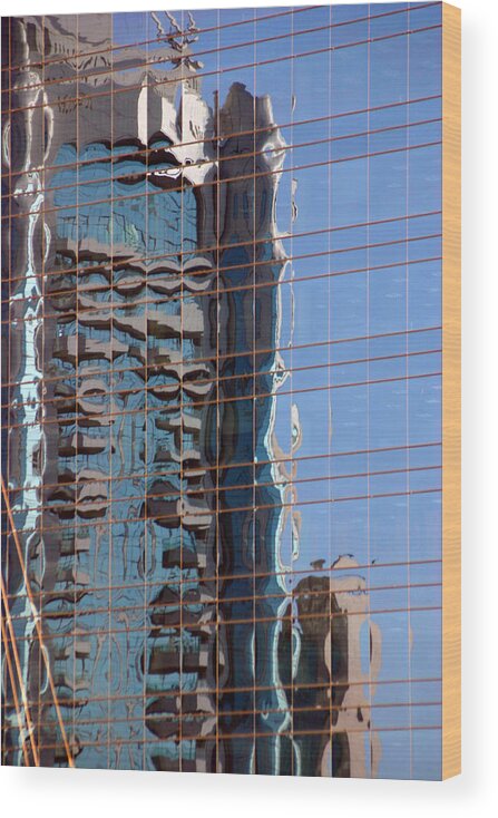 Building Wood Print featuring the photograph A neighbouring building reflected in the glass facade of another Dubai United Arab Emirates  by PIXELS XPOSED Ralph A Ledergerber Photography