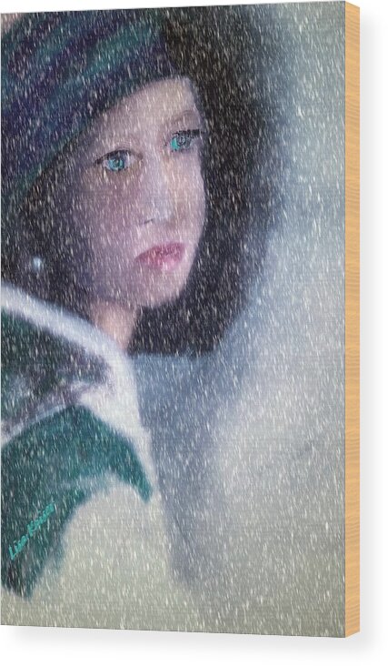 Soft Wood Print featuring the painting A Sad Gaze In The Snow by Lisa Kaiser