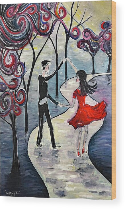 Romantic Couple Wood Print featuring the painting Dancing in the Moonlight by Roxy Rich