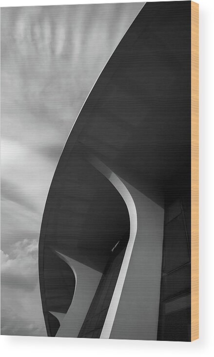 Architecture Wood Print featuring the photograph Abstract architecture design. Black and white futuristic exterio by Michalakis Ppalis