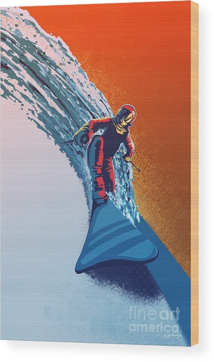 Ski Art Wood Print featuring the painting Addicted to Powder by Sassan Filsoof