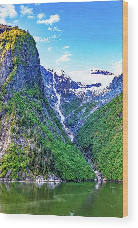 Alaska Wood Print featuring the digital art Alaska Inside Passage frozen waterfall by SnapHappy Photos