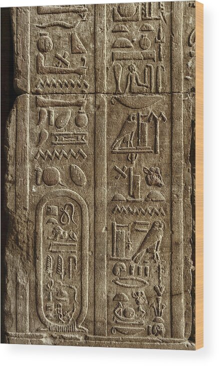 Egypt Wood Print featuring the relief Ancient Egypt Hieroglyphics On Wall by Mikhail Kokhanchikov