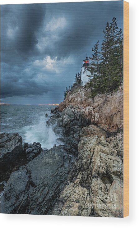 2020 Wood Print featuring the photograph Angry Skies at Bass Harbor Head Lighthouse by Craig Shaknis