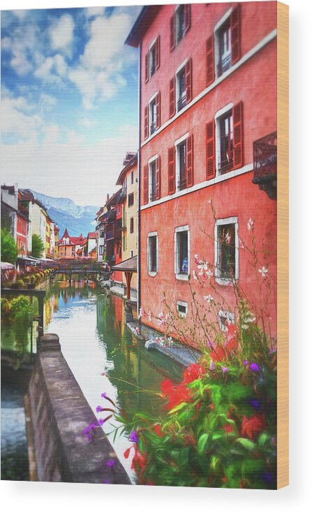 Annecy Wood Print featuring the photograph Annecy France European Canal Scenes by Carol Japp