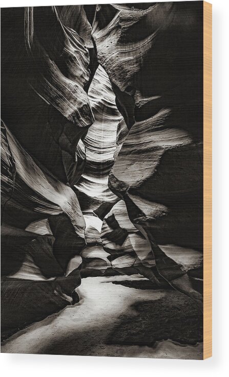 Antelope Canyon Wood Print featuring the photograph Antelope Canyon Inner Sanctum - Sepia Monochrome by Gregory Ballos