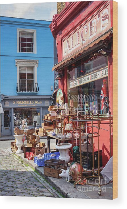Notting Hill Wood Print featuring the photograph Antique shop Portobello Road London by Tim Gainey