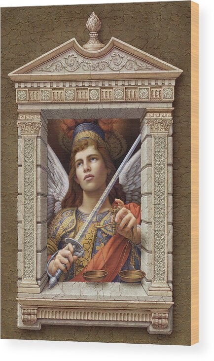 Christian Art Wood Print featuring the painting Archangel Michael 2 by Kurt Wenner