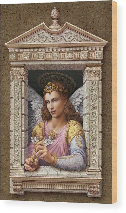 Christian Art Wood Print featuring the painting Archangel Raphael 2 by Kurt Wenner