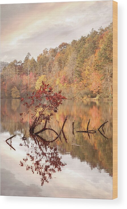 Carolina Wood Print featuring the photograph Autumn Red Country Reflections by Debra and Dave Vanderlaan
