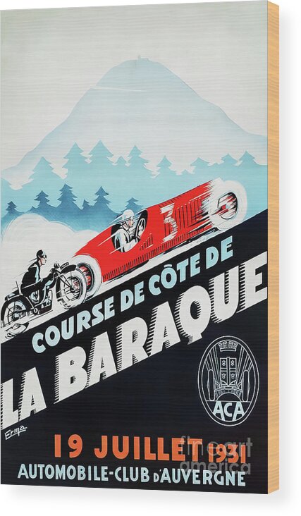 Auvergne Wood Print featuring the drawing Auvergne France 1931 Auto Race by M G Whittingham