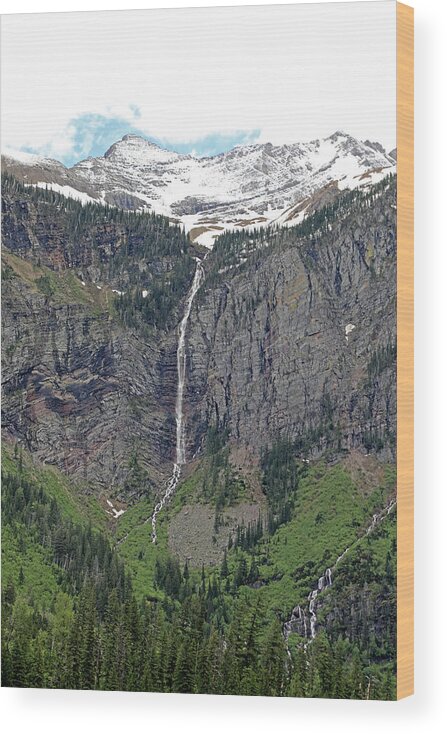 Avalanche Falls Wood Print featuring the photograph Avalanche Falls - Glacier National Park by Richard Krebs