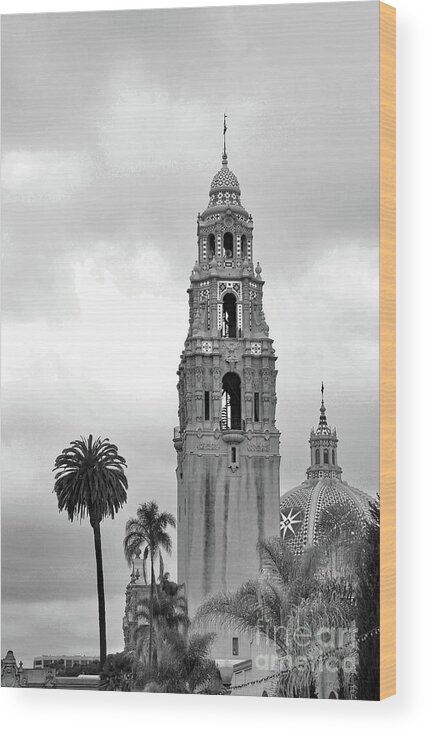 Balboa Park Wood Print featuring the photograph Balboa Park San Diego California Black and White by Debby Pueschel
