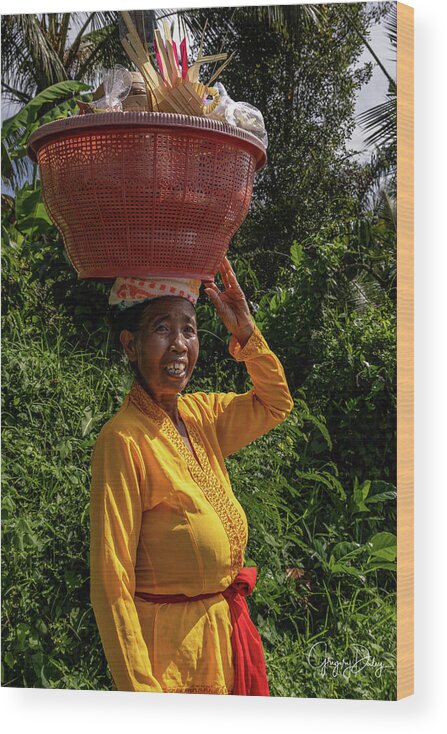 Bali Woman Wood Print featuring the photograph Bali Woman with Large Basket on Head by Gregory Daley MPSA