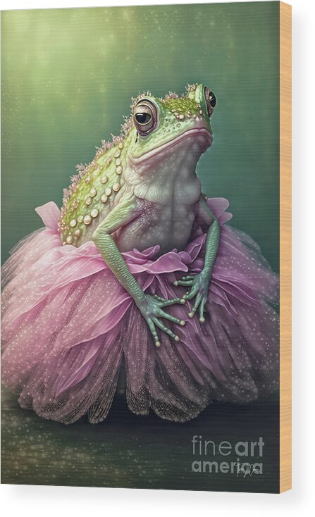 Frogs Wood Print featuring the digital art Ballerina Bullfrog by Tina LeCour