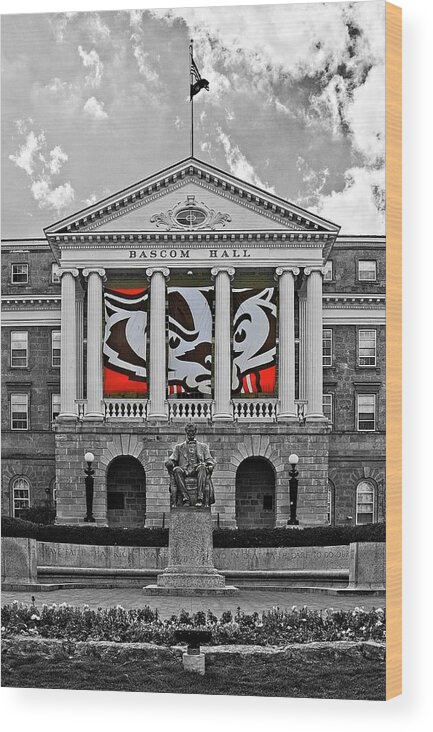 Madison Wood Print featuring the photograph Bascom Hall BW - Madison - Wisconsin by Steven Ralser