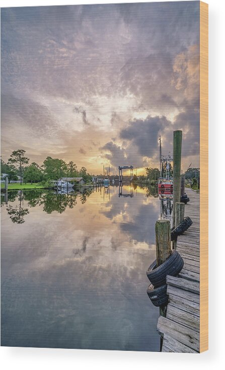Sunrise Wood Print featuring the photograph Bayou Sunrise, 7/30/20 by Brad Boland