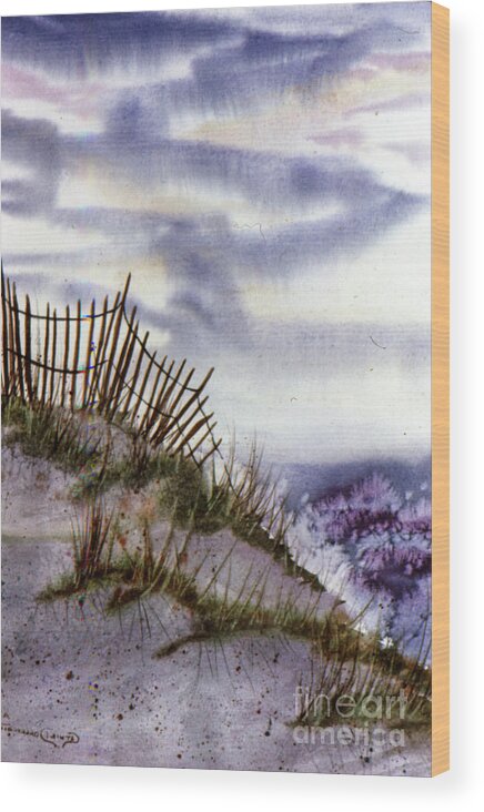 Wave Painting Wood Print featuring the painting OBX Beach Fence on National Seashore by Catherine Ludwig Donleycott