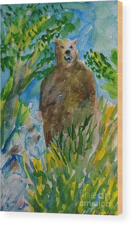 Watercolor Wildlife Bear Painting Wood Print featuring the painting Bear standing by Walt Brodis