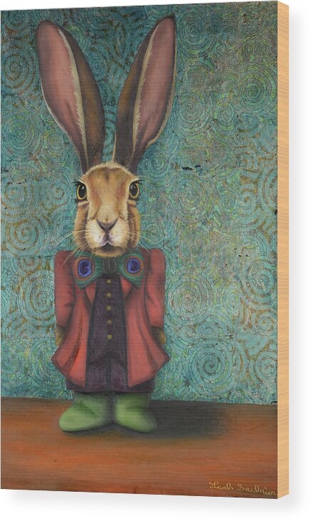 Rabbit Wood Print featuring the painting Big Ears 3 by Leah Saulnier The Painting Maniac