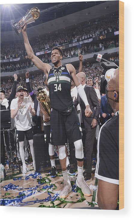 Giannis Antetokounmpo Wood Print featuring the photograph Bill Russell and Giannis Antetokounmpo by Andrew D. Bernstein