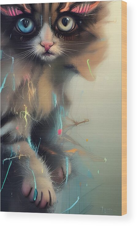 Digital Wood Print featuring the digital art Bill The Cat by Beverly Read