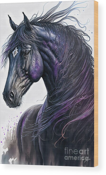 Black Stallion Wood Print featuring the painting Black Beauty by Tina LeCour