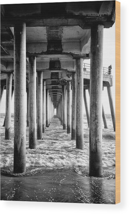 Huntington Beach Wood Print featuring the photograph Black California Series - Underneath Huntington Beach Pier by Philippe HUGONNARD