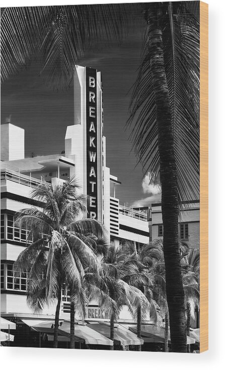 Florida Wood Print featuring the photograph Black Florida Series - Beautiful Miami Art Deco by Philippe HUGONNARD
