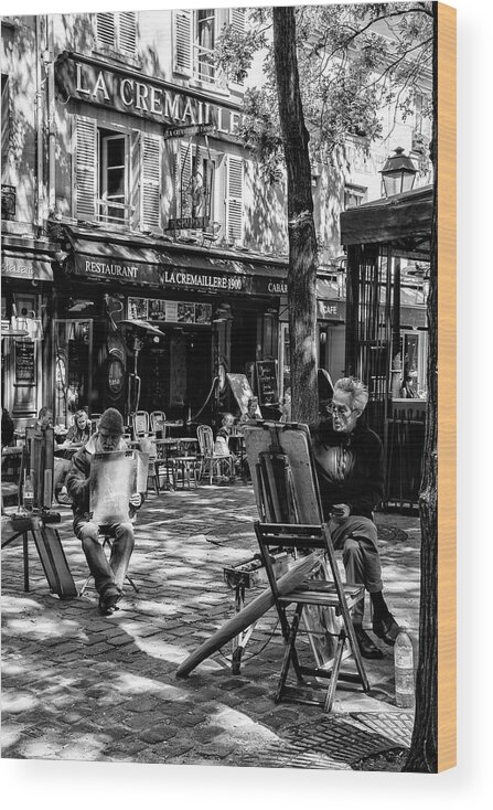 France Wood Print featuring the photograph Black Montmartre Series - French Street Painters by Philippe HUGONNARD