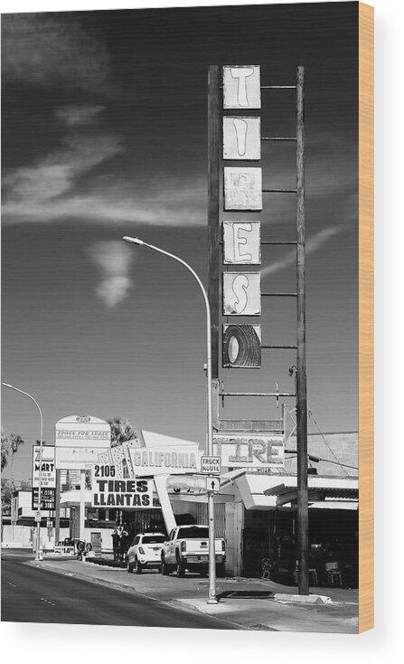 Nevada Wood Print featuring the photograph Black Nevada Series - Las Vegas Tire by Philippe HUGONNARD