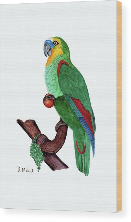 Blue Fronted Amazon Parrot Wood Print featuring the painting Blue Fronted Parrot Day 5 Challenge by Donna Mibus