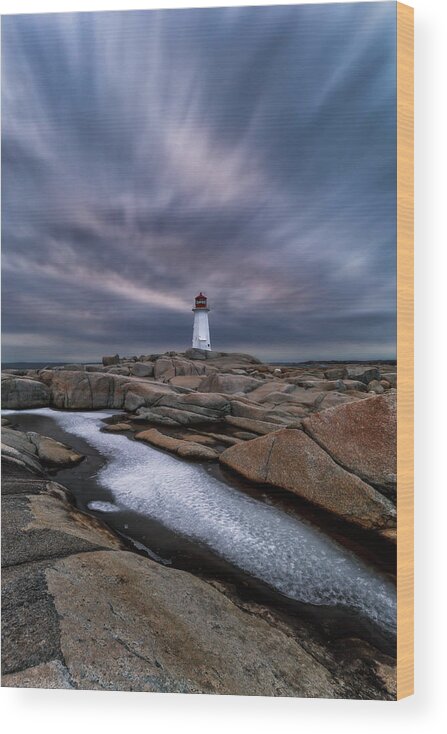 Canada Wood Print featuring the photograph Blue hour and ice at Peggy's Cove by Murray Rudd