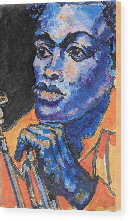 Miles Davis Wood Print featuring the painting Violet and Orange Blues by Jackson Ordean