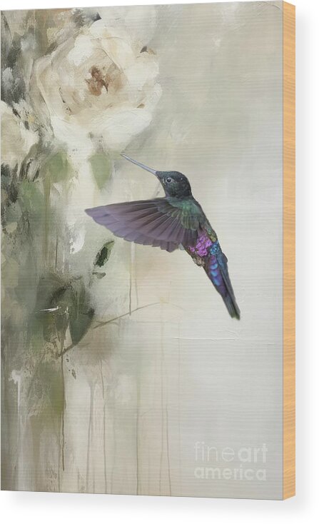 Blue-throated Starfrontlet Wood Print featuring the photograph Blue-Throated Starfrontlet Flying by Eva Lechner