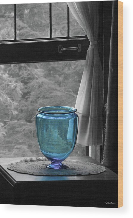 Architecture Wood Print featuring the photograph Blue Vase by Window Signed by Karen Kelm