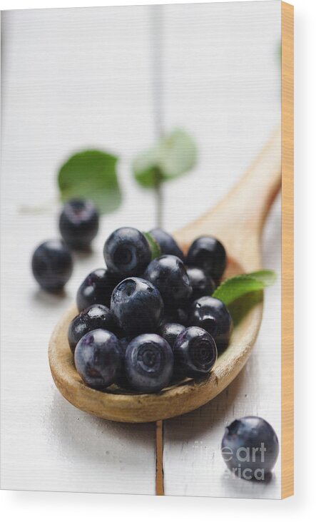 Blueberry Wood Print featuring the photograph Blueberry in wooden spoon by Jelena Jovanovic