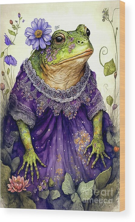 Frogs Wood Print featuring the painting Bohemian Bullfrog by Tina LeCour