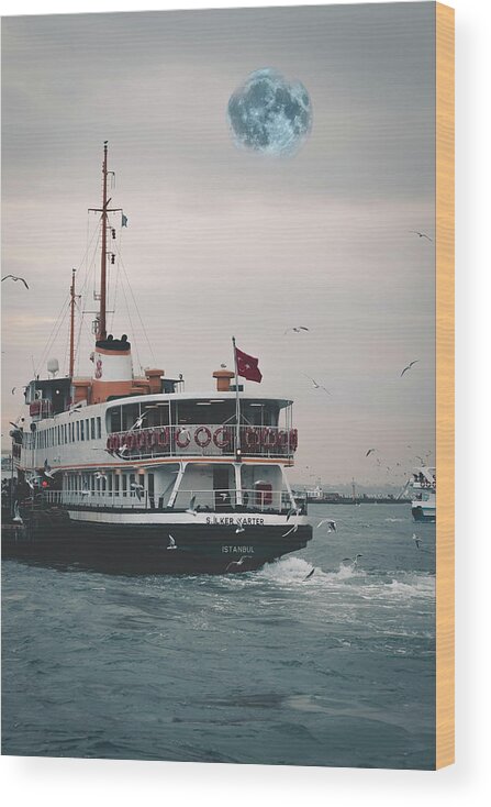 Bosphorous Travel Poster By Ahmet Asar Wood Print featuring the painting Bosphorous Travel Poster by Ahmet Asar by Celestial Images