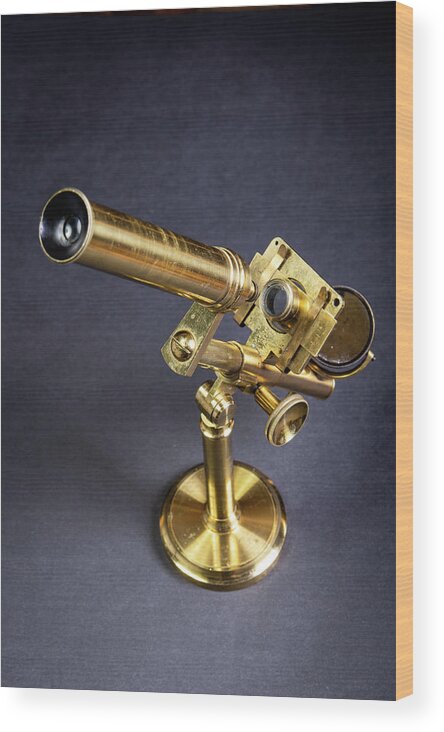 Microscope Wood Print featuring the photograph Brass microscope by Average Images