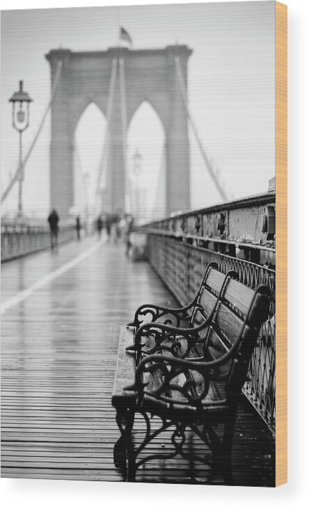  Wood Print featuring the photograph Brooklyn Bridge in Rain by Randy Lemoine