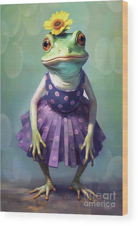 Bullfrog Wood Print featuring the painting Bullfrog Betsy by Tina LeCour