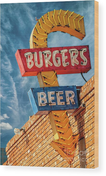 Advertisement Wood Print featuring the photograph Burgers and Beer by Charles Dobbs